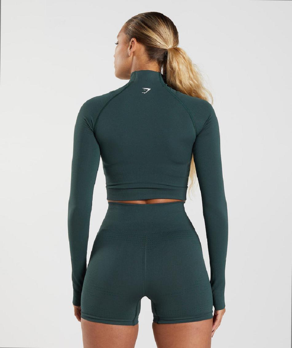 Corp Tops Gymshark Vital Seamless 2.0 High Neck Midi Mujer Verde | CO 2483WNB